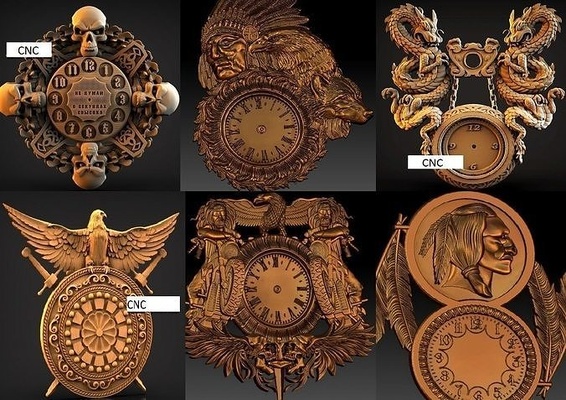 collection of mur horloges crânes indiens aigle ours violon regarder cnc montres maison décor 3d print model - Mito3D