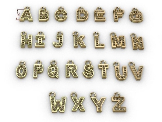 abecedario letra joyeria alfabe takı mektup elmas yazdırılabilir mücevher gümüş yazı tipi 3d print model - Mito3D