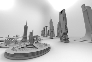 abstract stylish modern architecture city illustration travel monochrome cityscape downtown skyline business steel interior science scientific chemistry cytoplasm engineering 3d print model - Mito3D