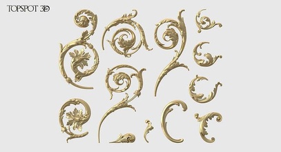 acanthus leaf scroll set carving renaissance baroque onlay interior design collection moulding finishes cnc classic furniture carved 3dprint highpoly decor art 3d print model - Mito3D