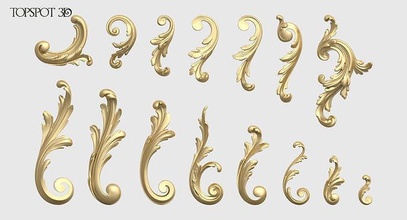 acanthus leaves collection carving leaf baroque onlay interior design moulding finishes cnc classic furniture rococo carved 3dprint highpoly relief decoration art 3d print model - Mito3D