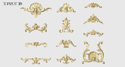 acanthus onlay collection carving leaf shell renaissance baroque interior design moulding finishes cnc classic furniture highpoly carved 3dprint rococo art 3d print model - Mito3D