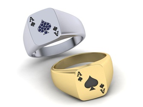 asso poker squillare 3d modello smaltato or diamanti v2 vanga 3dmodel gioielleria cad uniti d'america canada europa uomo cartello più anelli stampabile argento 3d print model - Mito3D
