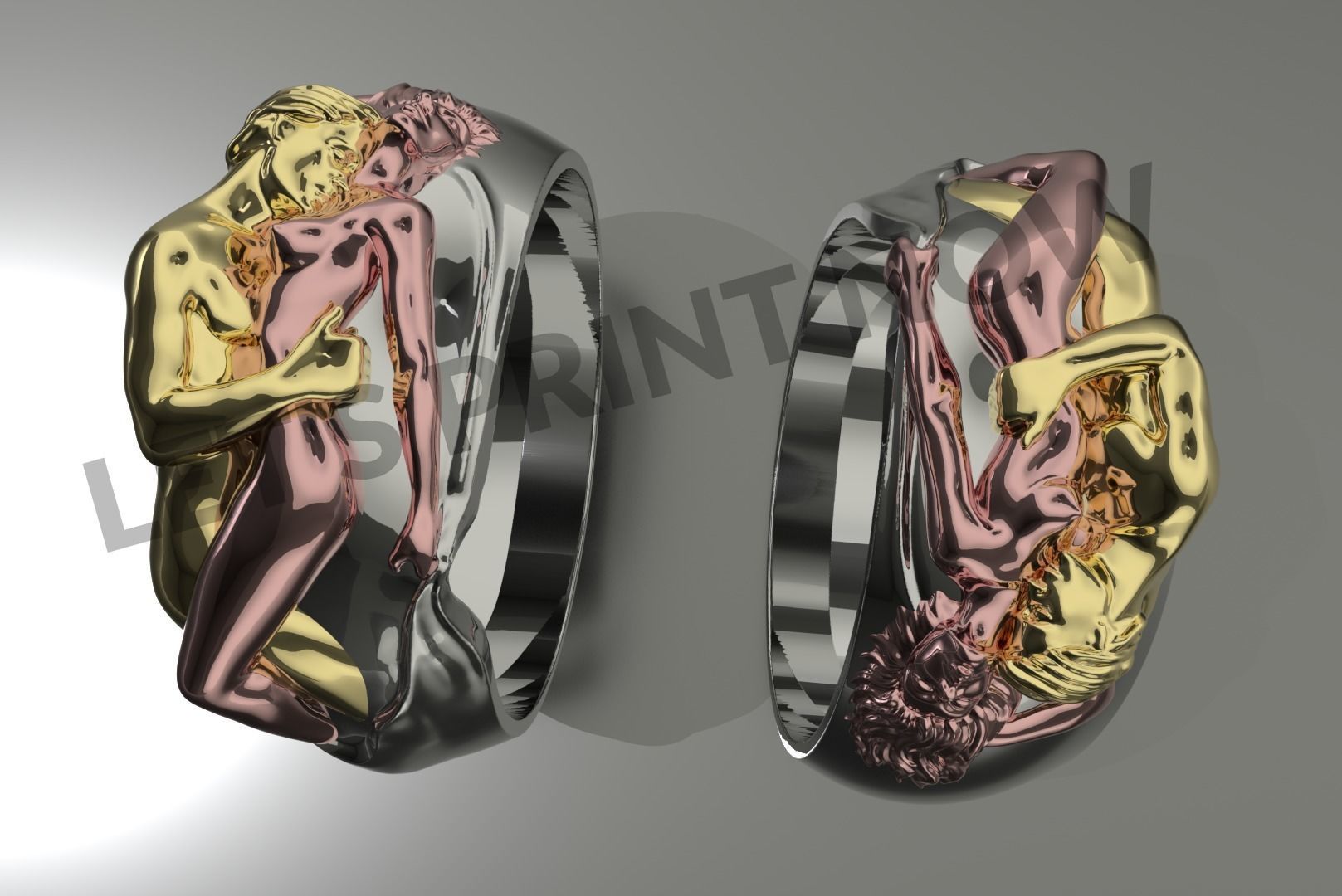 adán, eva anillo la joyería de moda el diamante plata oro subhendue 3dcad cad cam 3dmodel rhino gemvision los anillos cncbangle zbrush pixologic 3D print model - Mito3D