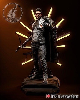 Adam Jensen Deus ventilateur art Jeu cyborg cyber main cyberpunk table figurine statue miniature sculptures 3d print model - Mito3D