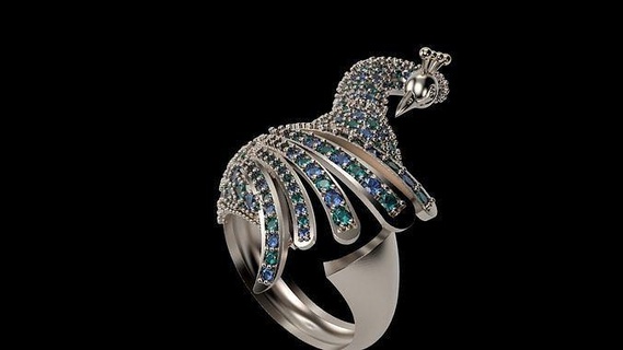 Ajustable paon bague luxe bijoux anneaux précieux bijou platine gemme mariage argent imprimable animal nature oiseau art diamant plume or 3d print model - Mito3D