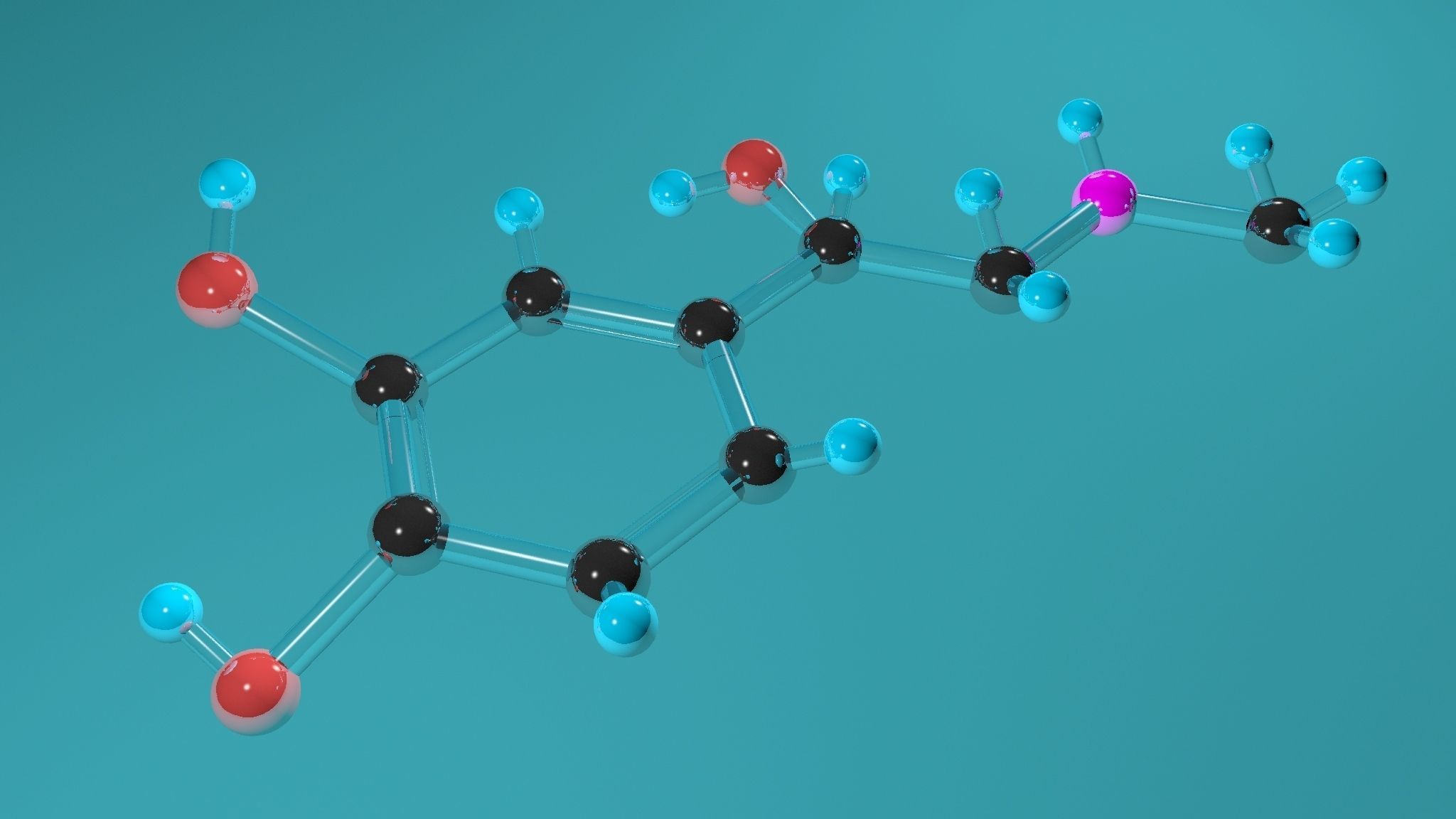 adrénaline atome moléculaire chimie chimique médicament science scientifique épinéphrine molécule hormone neurone biologie biochimie laboratoire médical 3D print model - Mito3D