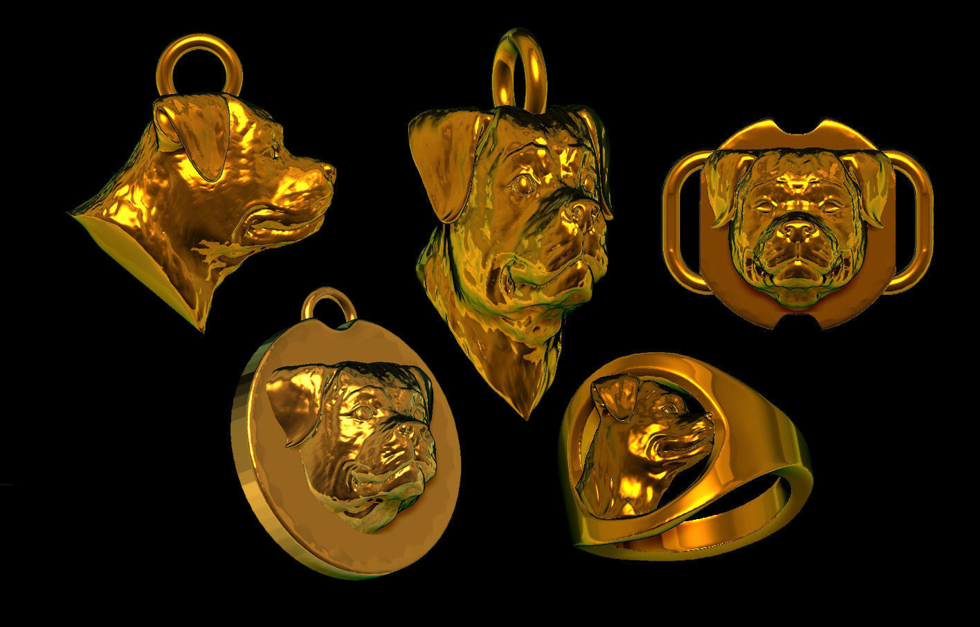 adulte rottweiler tête bijoux modèles paquet chien allemagne animal mammifère compagnie canin nature or argent bronze collier pendentif bague boucle d'oreille perçant 3D print model - Mito3D