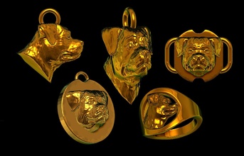 adult rottweiler head jewelry models bundle dog germany hound animal mammal pet canine nature gold silver bronze necklace pendant ring earring piercing 3d print model - Mito3D