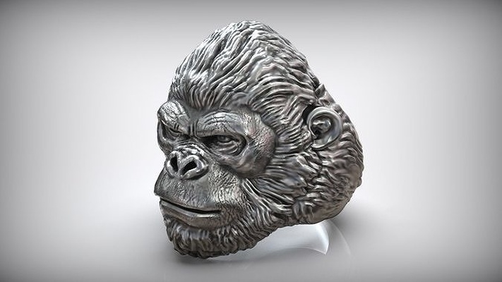 afrikanisch gorilla affe könig wild tier ring kong silber oxidiert schwarz natur zoo afrika safari kino scarry 925 j3ds schmuck herstellung ringe 3d print model - Mito3D