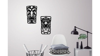 afrikalı maske duvar dekorasyon 2 maskeler afrika folklor profil baskı 3d model sanat dekor sanatlar deko iç ev yaşayan siluet 3d print model - Mito3D