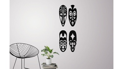 africano maschere parete decorazione impostato of 4 arredamento arte modello 3d stampa folclore africa maschera artistico folcloristico umano leggenda cartello simbolo loghi silhouette segni 3d print model - Mito3D