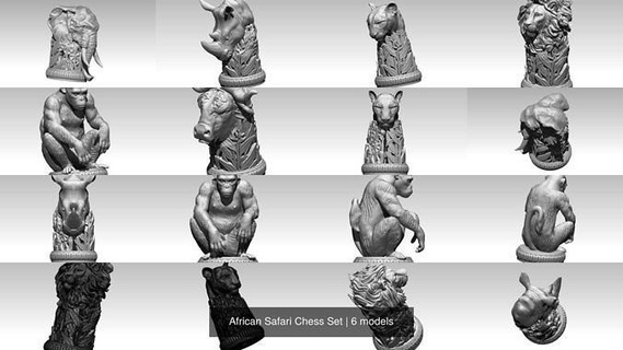 africano safari scacchi impostato tavola Giochi giocattoli cnc gioco stampabile 3d print model - Mito3D