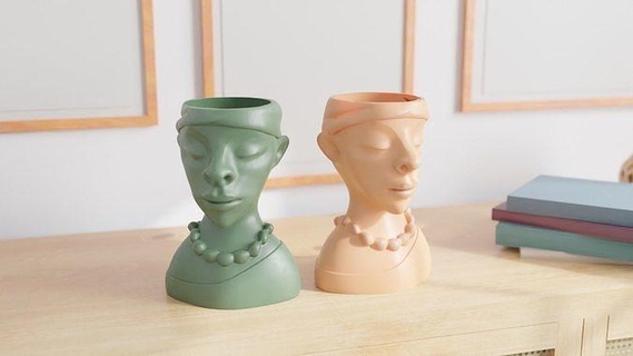 african woman head bust planter vase macetero planta plant face house accessories 3d print model - Mito3D