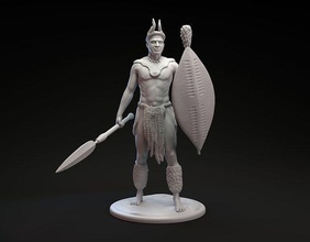 africano zulú guerrero miniatura escultura 3d impresión humano áfrica coleccionable juguete soldado tribu miembro cazador figurilla figura estatua imprimible arte esculturas 3d print model - Mito3D