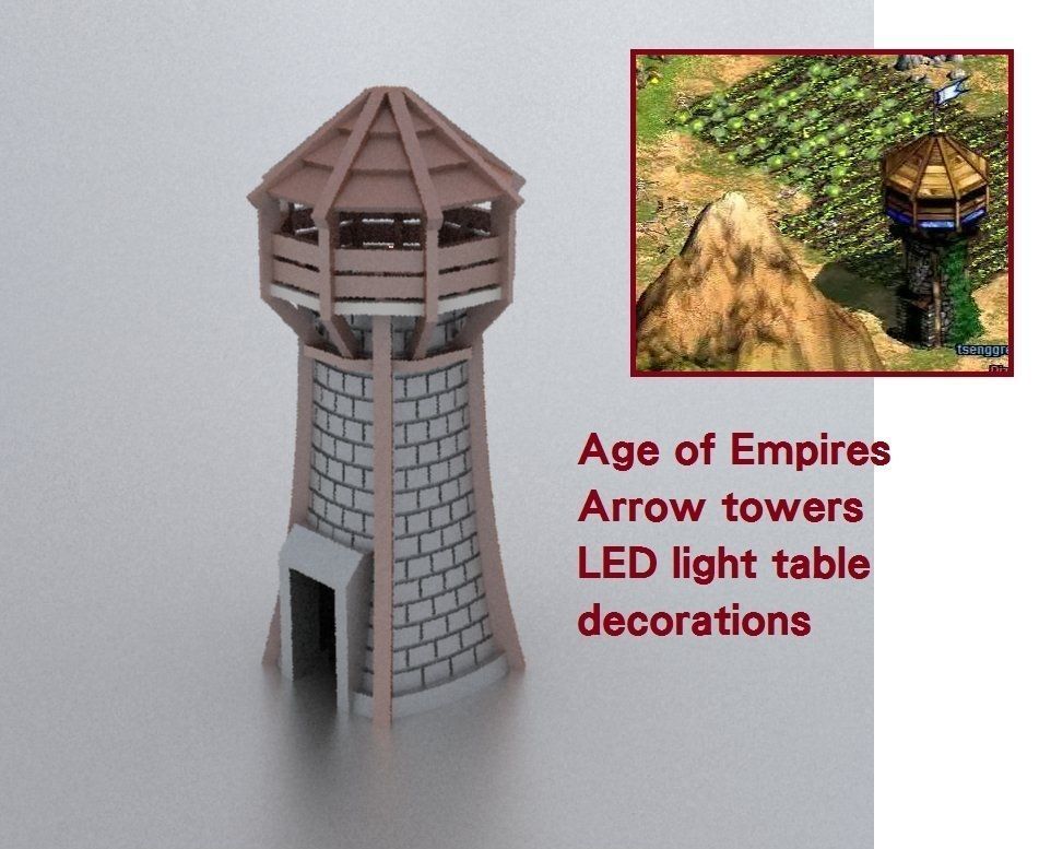 âge of empires flèche tours aoe aoc led lumière ensemble armée bâtiment défense tour jeux jouets 3D print model - Mito3D