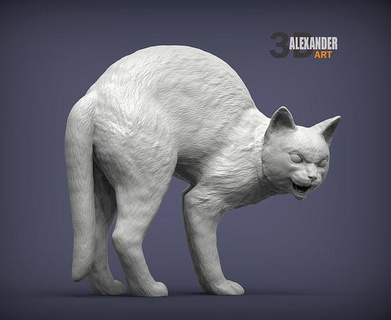 agresivo gato animal mamífero salvaje mascota gatito naturaleza escultura estatuilla recuerdo presente 3d impresión modelo Arte esculturas 3d print model - Mito3D