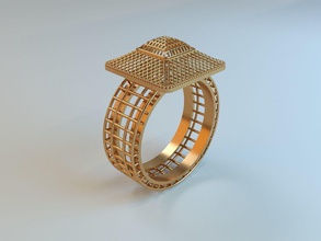 aria anello d'oro gioielli art astratto oro stampabile retrò architettura forma geometrica openwork tecnologia argento anelli 3d print model - Mito3D