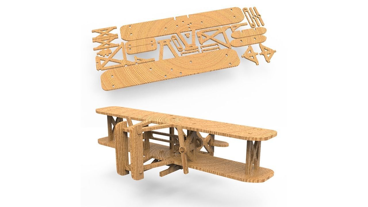 airplane kit toys games vehicle air fan flight printable cnc wood plane 3D print model - Mito3D