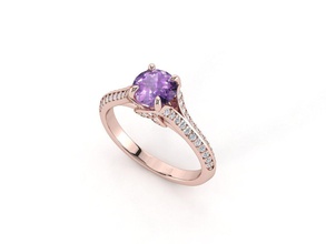 aj033 amethyst diamant engagement ring rose gold juwel schmuck edelstein ringe 3d print model - Mito3D