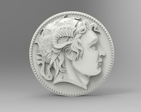 alexander horned jewelry coin silver gold printable people sculpture relief art ancient 3d print model - Mito3D