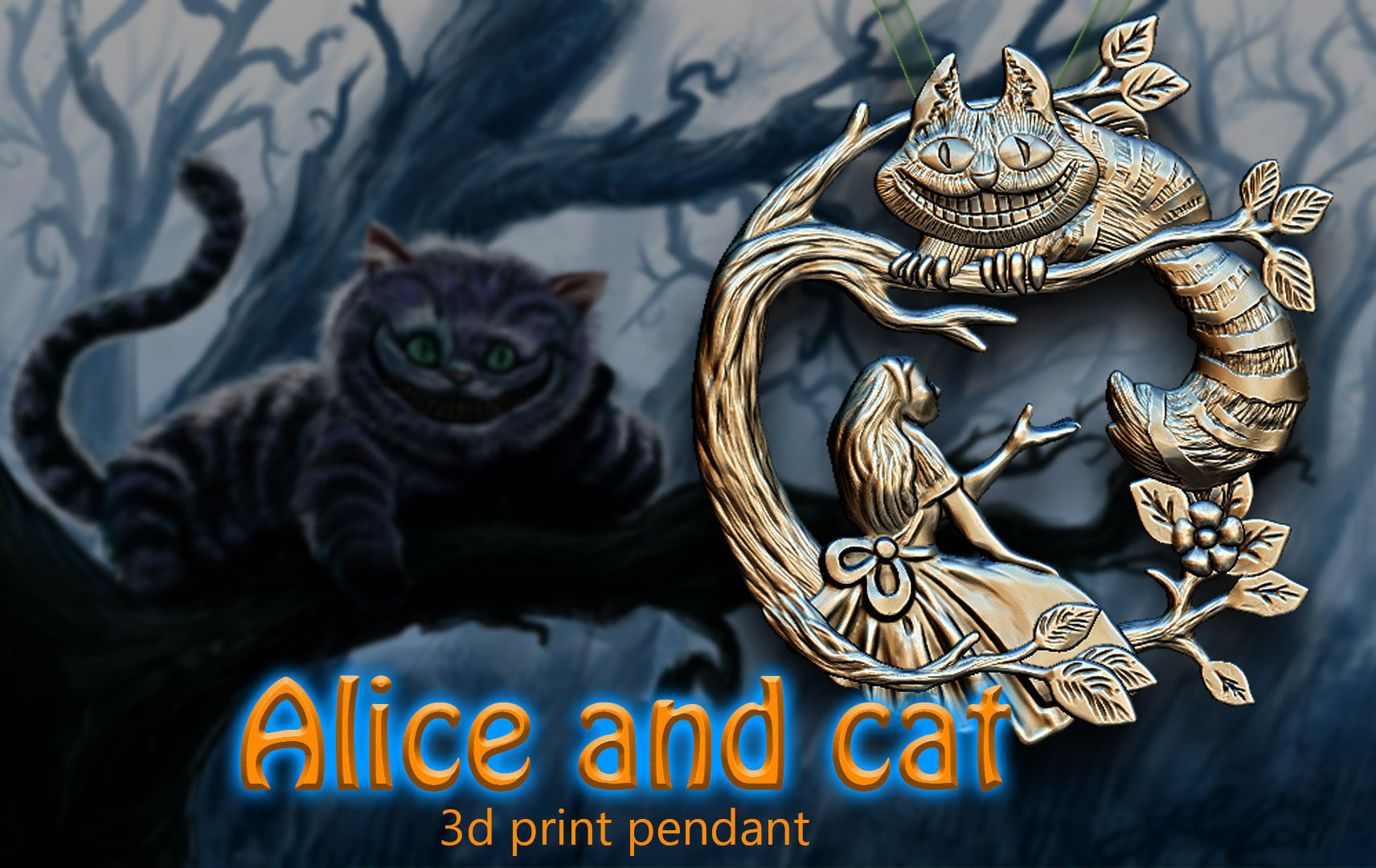 alice cheshire gatto paese delle meraviglie fata racconto pendente arte cinema fan art 3dprint giochi giocattoli 3D print model - Mito3D