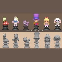 alice scacchi arte giocattolo cartone animato miniature scultura carina giocare tavola gioco statua in paese delle meraviglie giochi giocattoli 3d print model - Mito3D