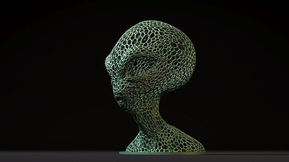 alieno fallimento scienza scifi creatura spazio futuro mostro scultura statua tiratore testa wireframe voronoi rete metallica arredamento arte lampada filo 3d print model - Mito3D