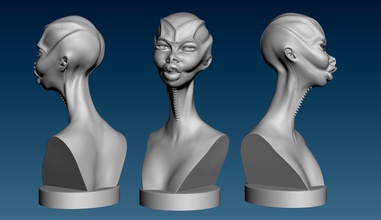 alien chica de la cabeza impresión en 3d art escultura plástico extranjero niña el busto criatura retrato La sci fi estatua mujer míticos monstruo las esculturas 3d print model - Mito3D