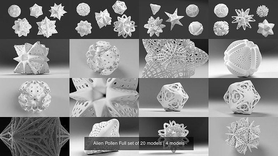 extraterrestre pollen ensemble 20 modèles abstrait art dodécaèdre géométrique hedra mathématique platonique sculpture étoile 3d print model - Mito3D
