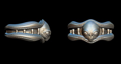 extraterrestre imprimible anillo ciencia fi personaje criatura astronave futuro espacio moda joyería joya anillos vestir monstruo monstruos plata rosswell 3d print model - Mito3D