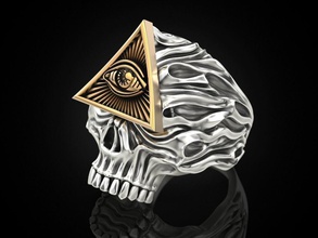 all seeing eye skull ring gioielli tutti vedendo occhio cranio massoni massone di stampa anelli il design anello gioiello d'oro oro prototipazione argento biker l'annerimento la texture 3d print model - Mito3D