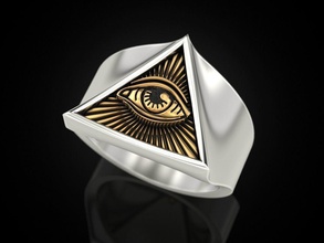 l'occhio che tutto vede triangolo anello raggiante delta tutti vedendo occhio simbolo massoni piramide gioielli di stampa 3dprinted anelli il design oro argento l'annerimento la texture 3d print model - Mito3D