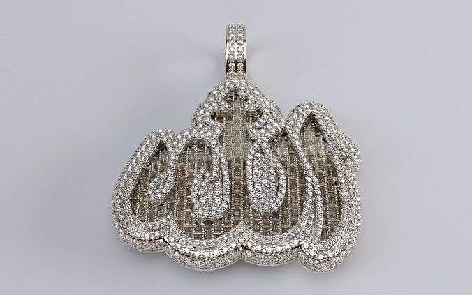 allah pendant baguette diamonds jewelry gold diamond silver jewellery necklace fashion beauty gem pendants religious islam arabic 3D print model - Mito3D