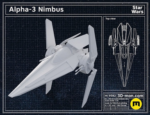 alpha 3 nimbus starfighter étoile guerres étoiles scifi vaisseau spatial miniature modèle réplique miniatures sci art scans répliques 3d print model - Mito3D