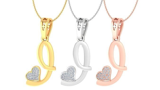 alphabet - diamond charms pendant 3dm stl render detail heart printable necklace wedding ultra light wt jewel jewellery gold initials pendants jewelry alphabets 3D print model - Mito3D