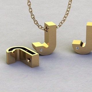 alphabet j pendant jewel jewelry gold silver printable jewellery gem engagement brilliant wedding ring pendants 3d print model - Mito3D