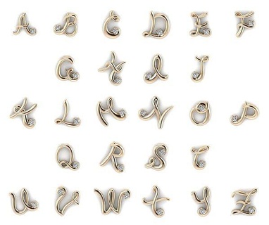 alfabeto letra diamantes oro cadena fuente texto idioma tipografía caligrafía colgante pendiente joyería joya anillo gratis vendedor 3dmodel colgantes iniciales inicial 3d print model - Mito3D