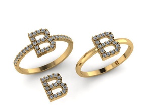 Alphabet Brief Ring Gold Schmuck Silber Diamant druckbar Juwel Engagement Hochzeit Sterling Mode Feier Schriftart Sprache Geburtstag Ringe 3d print model - Mito3D