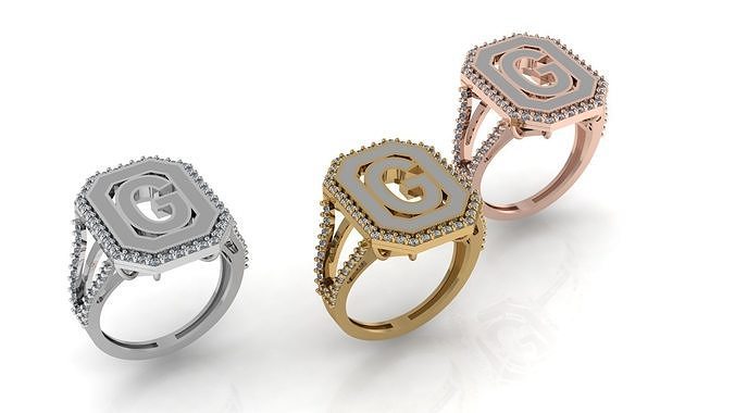 alfabeto cartas anel g ouro joalheria prata diamante jóias jóia noivado casamento moda argolas 3D print model - Mito3D