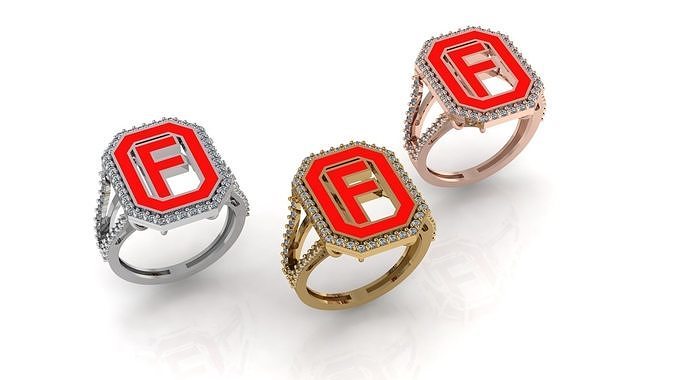alfabeto cartas anel f ouro joalheria prata diamante jóias jóia noivado casamento moda argolas 3D print model - Mito3D