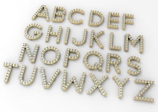alfabeto pavimentato lettere pietra preziosa cera ambientazione 13mm alto lettera iniziale iniziali squillare orecchino braccialetto pendente gioielleria diamante modellabile stampabile 3d print model - Mito3D