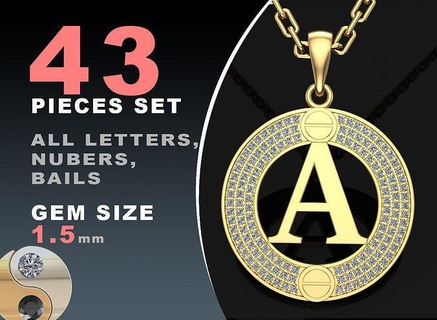 alfabe kolye harfler sayılar kefalet takı altın gümüş mücevher yazdırılabilir moda prototip oluşturma paketlemek Ayarlamak paket lüks elmas 3d print model - Mito3D