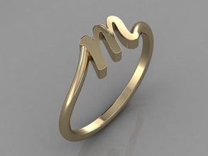 alfabeto anillo m joya oro letras 3dprint joyería moda amante imprimible diamante corazón moda belleza lujo letra anillos 3d print model - Mito3D