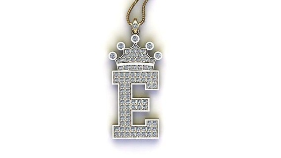 alphabet version 1 letter e printable diamond font jewelry pendant language initial gold necklace symbol retro pattern diamonds old design art pendants 3d print model - Mito3D