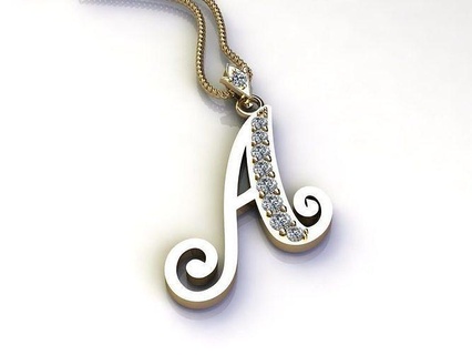 alphabet version 2 letter printable diamond font jewelry pendant language initial gold necklace platinum abc pendants precious luxury gem shining 3d print model - Mito3D