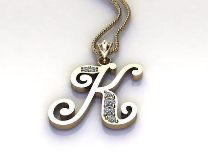 alphabet version 2 letter k printable diamond font jewelry pendant language initial gold necklace precious shining luxury wealth gem decoration art pendants 3d print model - Mito3D