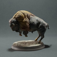 américain bison mise charge animal buffle mammifère faune créature taureau réaliste sculpture figurine figure miniature art sculptures 3d print model - Mito3D