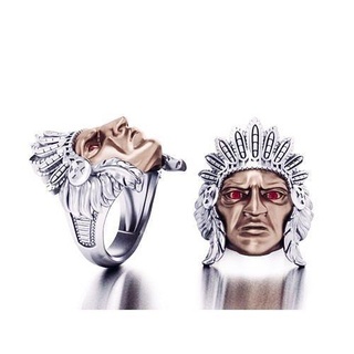 american indian ring gold silver printable diamond sterling jewelry chief native shayeste design cad face zbrush hiphop man head rings 3d print model - Mito3D