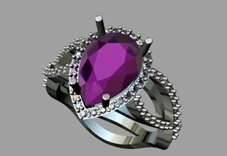 amethyst - diamond ring jewelry pear ruby emerald gemstone gem jewellery gold silver fashion rings 3d print model - Mito3D